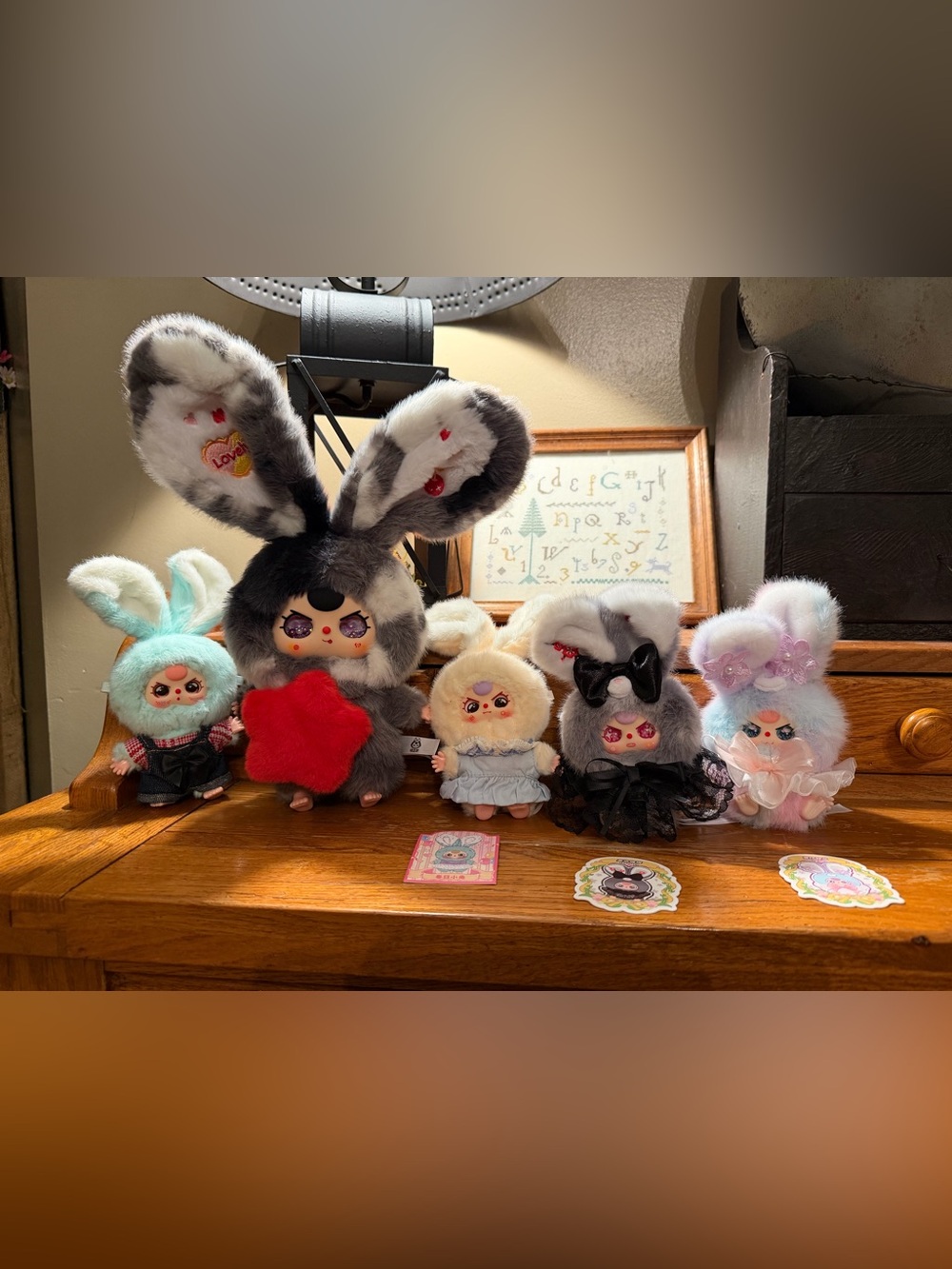Baby Three Bunny Plush Pendant Lot Special Eyes Tie Tye Mini Clothes